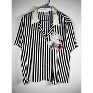 Mondi The Company Striped Shirt Paris Flower Black White 100%‎ silk